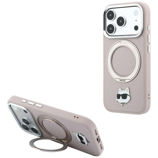 MagSafe maska za Apple iPhone 18 Pro Max / 17 Pro Max, Karl Lagerfeld, Ring Stand 360 Choupette Pin, roze