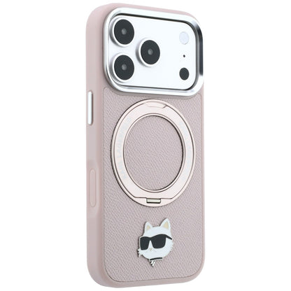 MagSafe maska za Apple iPhone 18 Pro Max / 17 Pro Max, Karl Lagerfeld, Ring Stand 360 Choupette Pin, roze