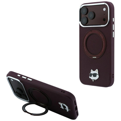 MagSafe futrola za Apple iPhone 18 Pro Max / 17 Pro Max, Karl Lagerfeld, Saffiano Ring Stand 360 Choupette Pin, Bordo
