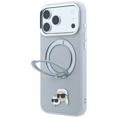 MagSafe maska za Apple iPhone 18 Pro Max / 17 Pro Max, Karl Lagerfeld, Ring Stand 360 Karl & Choupette Pin, siva