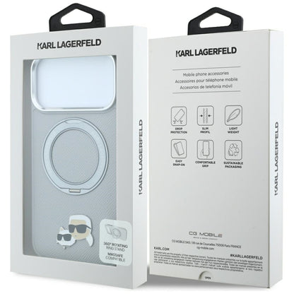 MagSafe maska za Apple iPhone 18 Pro Max / 17 Pro Max, Karl Lagerfeld, Ring Stand 360 Karl & Choupette Pin, siva
