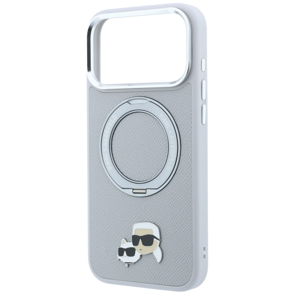 MagSafe maska za Apple iPhone 18 Pro Max / 17 Pro Max, Karl Lagerfeld, Ring Stand 360 Karl & Choupette Pin, siva