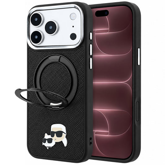 MagSafe futrola za Apple iPhone 18 Pro Max / 17 Pro Max, Karl Lagerfeld, Ring Stand 360 Karl & Choupette Pin, Crna