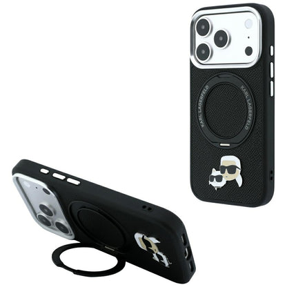 MagSafe futrola za Apple iPhone 18 Pro Max / 17 Pro Max, Karl Lagerfeld, Ring Stand 360 Karl & Choupette Pin, Crna