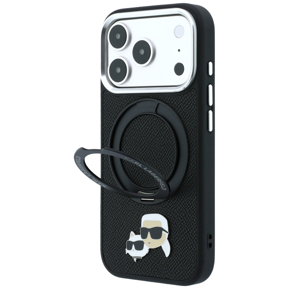 MagSafe futrola za Apple iPhone 18 Pro Max / 17 Pro Max, Karl Lagerfeld, Ring Stand 360 Karl & Choupette Pin, Crna