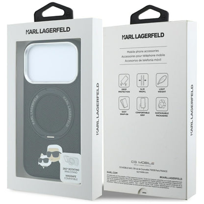 MagSafe futrola za Apple iPhone 18 Pro Max / 17 Pro Max, Karl Lagerfeld, Ring Stand 360 Karl & Choupette Pin, Crna