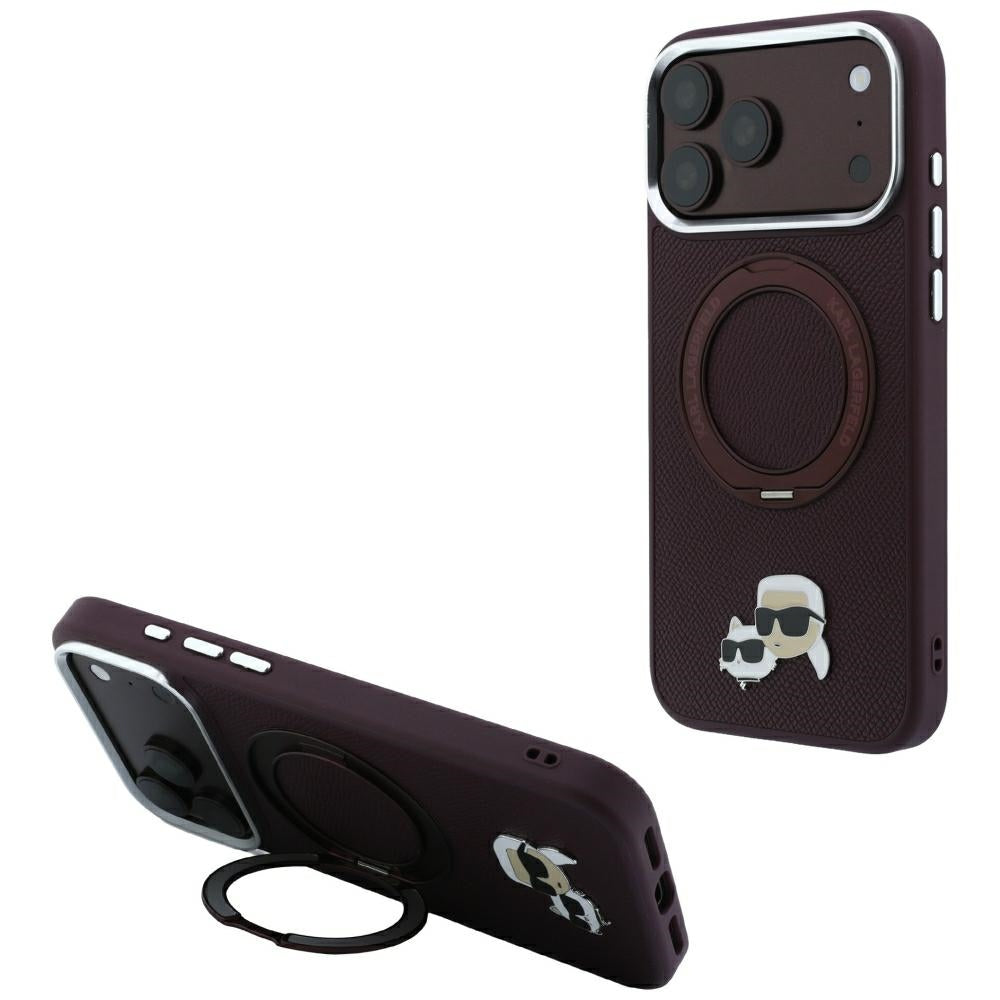 MagSafe maska za Apple iPhone 18 Pro Max / 17 Pro Max, Karl Lagerfeld, Ring Stand 360 Karl & Choupette Pin, bordo boje