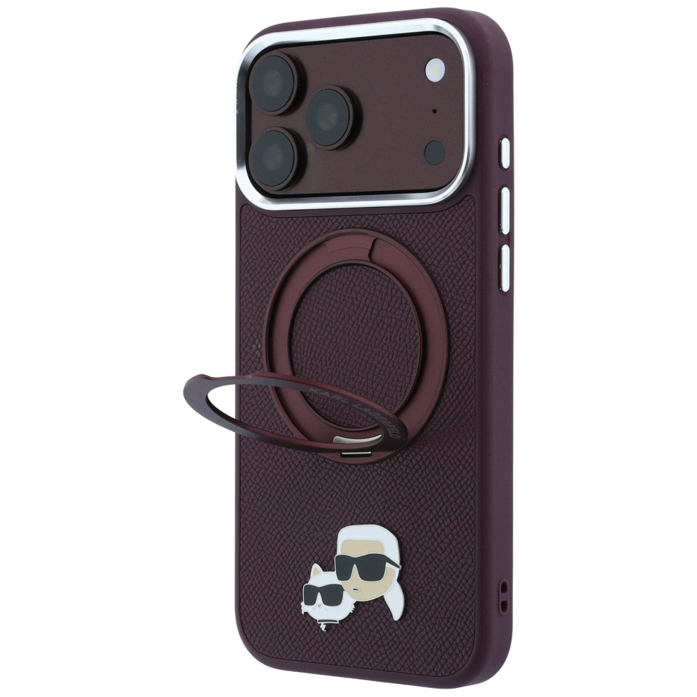 MagSafe maska za Apple iPhone 18 Pro Max / 17 Pro Max, Karl Lagerfeld, Ring Stand 360 Karl & Choupette Pin, bordo boje