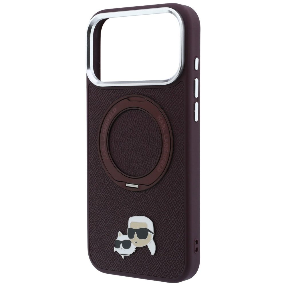 MagSafe maska za Apple iPhone 18 Pro Max / 17 Pro Max, Karl Lagerfeld, Ring Stand 360 Karl & Choupette Pin, bordo boje