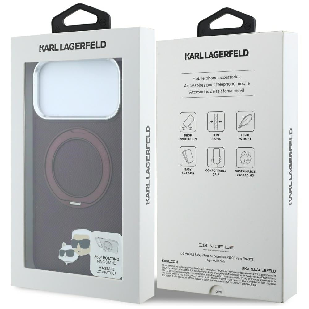 MagSafe maska za Apple iPhone 18 Pro Max / 17 Pro Max, Karl Lagerfeld, Ring Stand 360 Karl & Choupette Pin, bordo boje