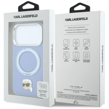MagSafe maska za Apple iPhone 18 Pro Max / 17 Pro Max, Karl Lagerfeld, Ring Stand 360 Karl Pin, plava