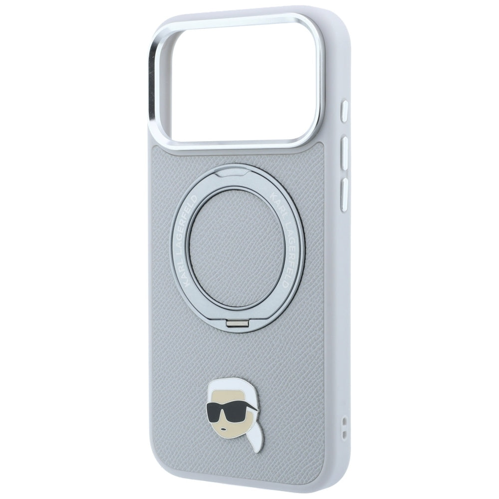 MagSafe maska za Apple iPhone 18 Pro Max / 17 Pro Max, Karl Lagerfeld, Ring Stand 360 Karl Pin, siva