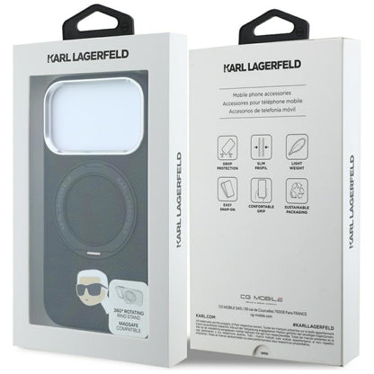 MagSafe maska za Apple iPhone 18 Pro Max / 17 Pro Max, Karl Lagerfeld, Ring Stand 360 Karl Pin, crna