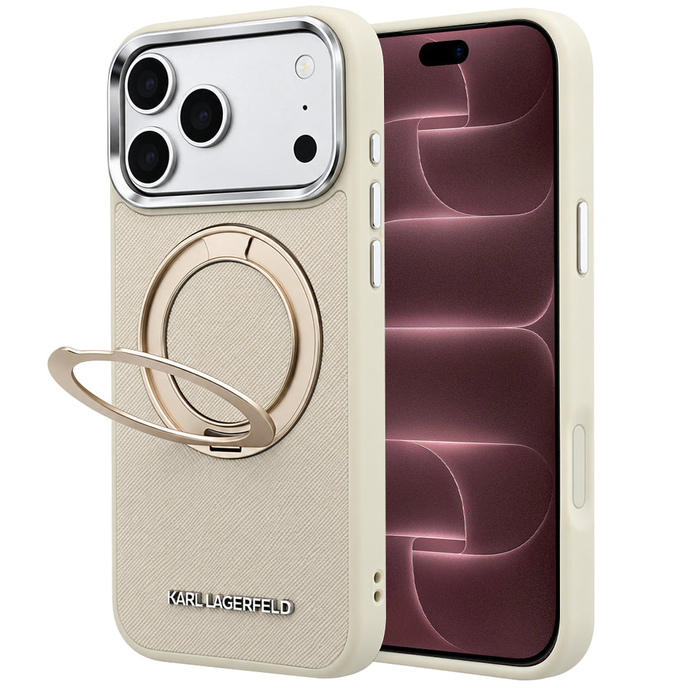 MagSafe futrola za Apple iPhone 18 Pro Max / 17 Pro Max, Karl Lagerfeld, Ring Stand 360 Saffiano, bež boje