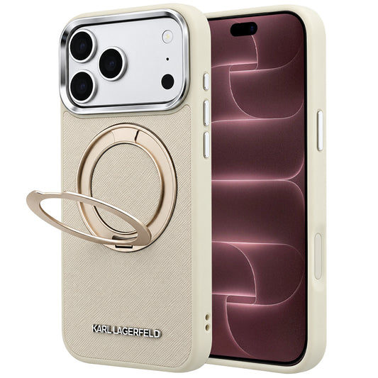 MagSafe futrola za Apple iPhone 18 Pro Max / 17 Pro Max, Karl Lagerfeld, Ring Stand 360 Saffiano, bež boje