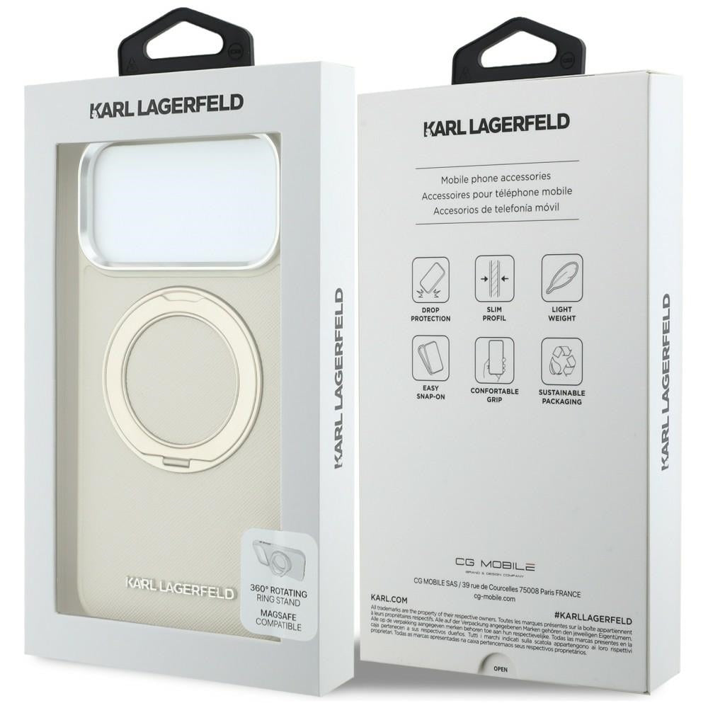 MagSafe futrola za Apple iPhone 18 Pro Max / 17 Pro Max, Karl Lagerfeld, Ring Stand 360 Saffiano, bež boje