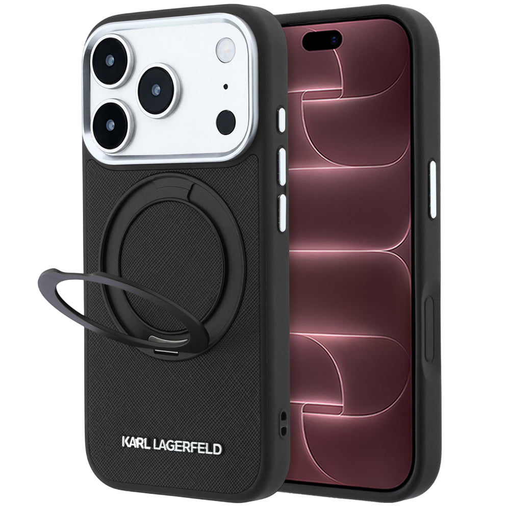 MagSafe futrola za Apple iPhone 18 Pro Max / 17 Pro Max, Karl Lagerfeld, Ring Stand 360 Saffiano, Crna