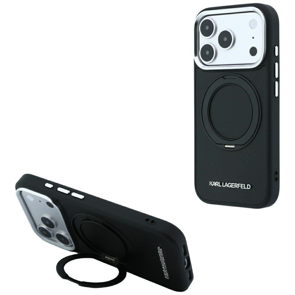 MagSafe futrola za Apple iPhone 18 Pro Max / 17 Pro Max, Karl Lagerfeld, Ring Stand 360 Saffiano, Crna