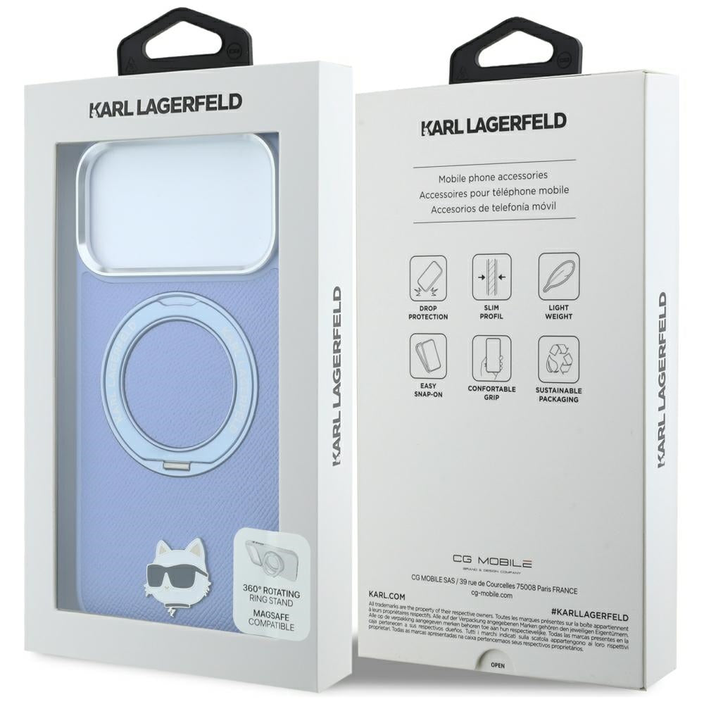 MagSafe futrola za Apple iPhone 18 Pro Max / 17 Pro Max, Karl Lagerfeld, Saffiano Ring Stand 360 Choupette Pin, Plava