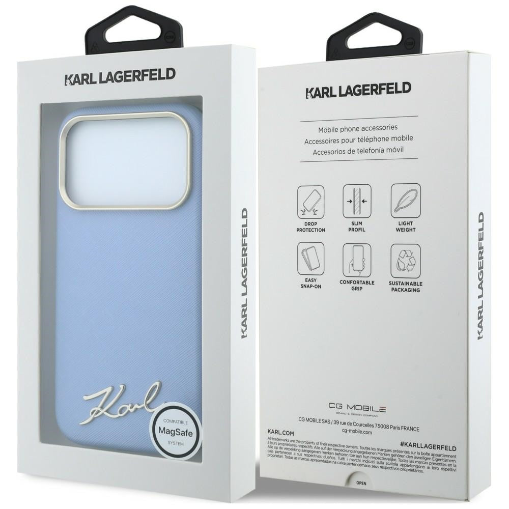 MagSafe futrola za Apple iPhone 18 Pro Max / 17 Pro Max, Karl Lagerfeld, Saffiano Small Script Metal Logo, Plava