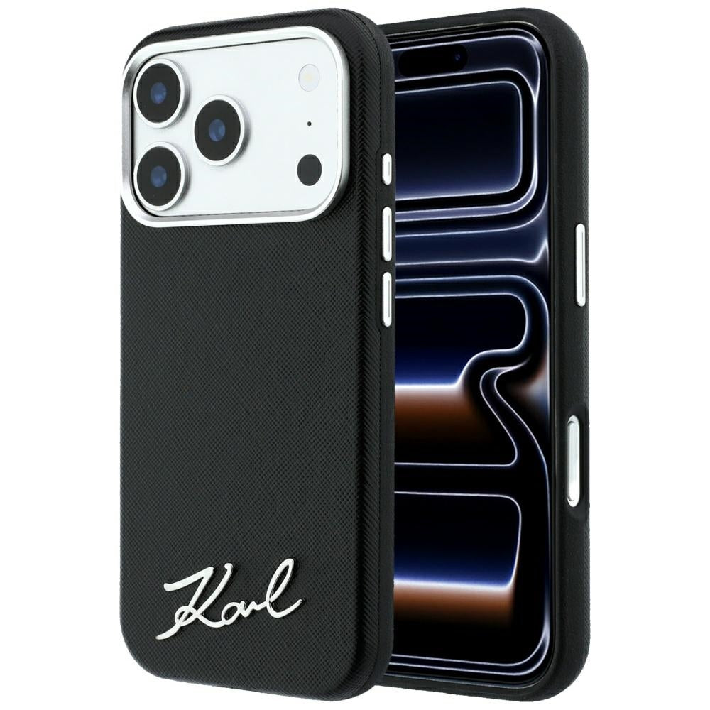 MagSafe futrola za Apple iPhone 18 Pro Max / 17 Pro Max, Karl Lagerfeld, Saffiano Small Script Metal Logo, Crna