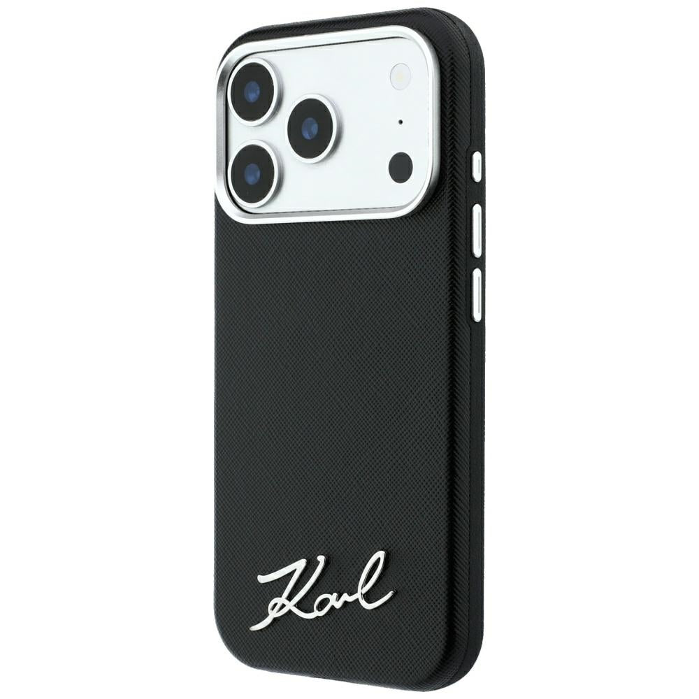 MagSafe futrola za Apple iPhone 18 Pro Max / 17 Pro Max, Karl Lagerfeld, Saffiano Small Script Metal Logo, Crna