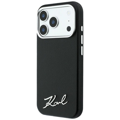 MagSafe futrola za Apple iPhone 18 Pro Max / 17 Pro Max, Karl Lagerfeld, Saffiano Small Script Metal Logo, Crna