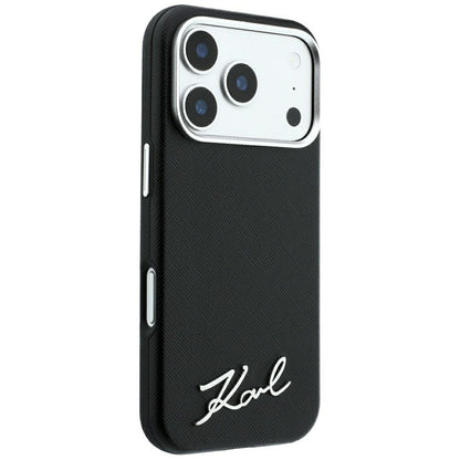 MagSafe futrola za Apple iPhone 18 Pro Max / 17 Pro Max, Karl Lagerfeld, Saffiano Small Script Metal Logo, Crna