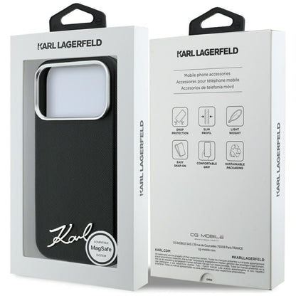 MagSafe futrola za Apple iPhone 18 Pro Max / 17 Pro Max, Karl Lagerfeld, Saffiano Small Script Metal Logo, Crna