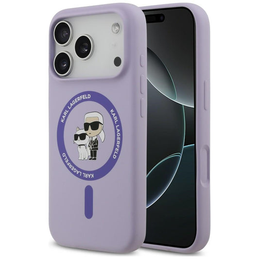 MagSafe maska za Apple iPhone 18 Pro Max / 17 Pro Max, Karl Lagerfeld, silikonski prsten Karl & Choupette, ljubičasta