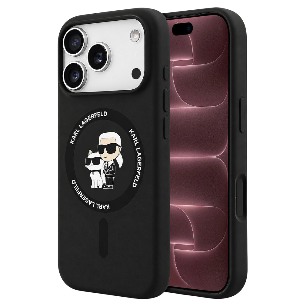 MagSafe maska za Apple iPhone 18 Pro Max / 17 Pro Max, Karl Lagerfeld, Silicone Ring Karl & Choupette, crna