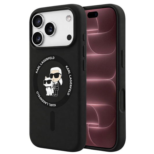 MagSafe maska za Apple iPhone 18 Pro Max / 17 Pro Max, Karl Lagerfeld, Silicone Ring Karl & Choupette, crna