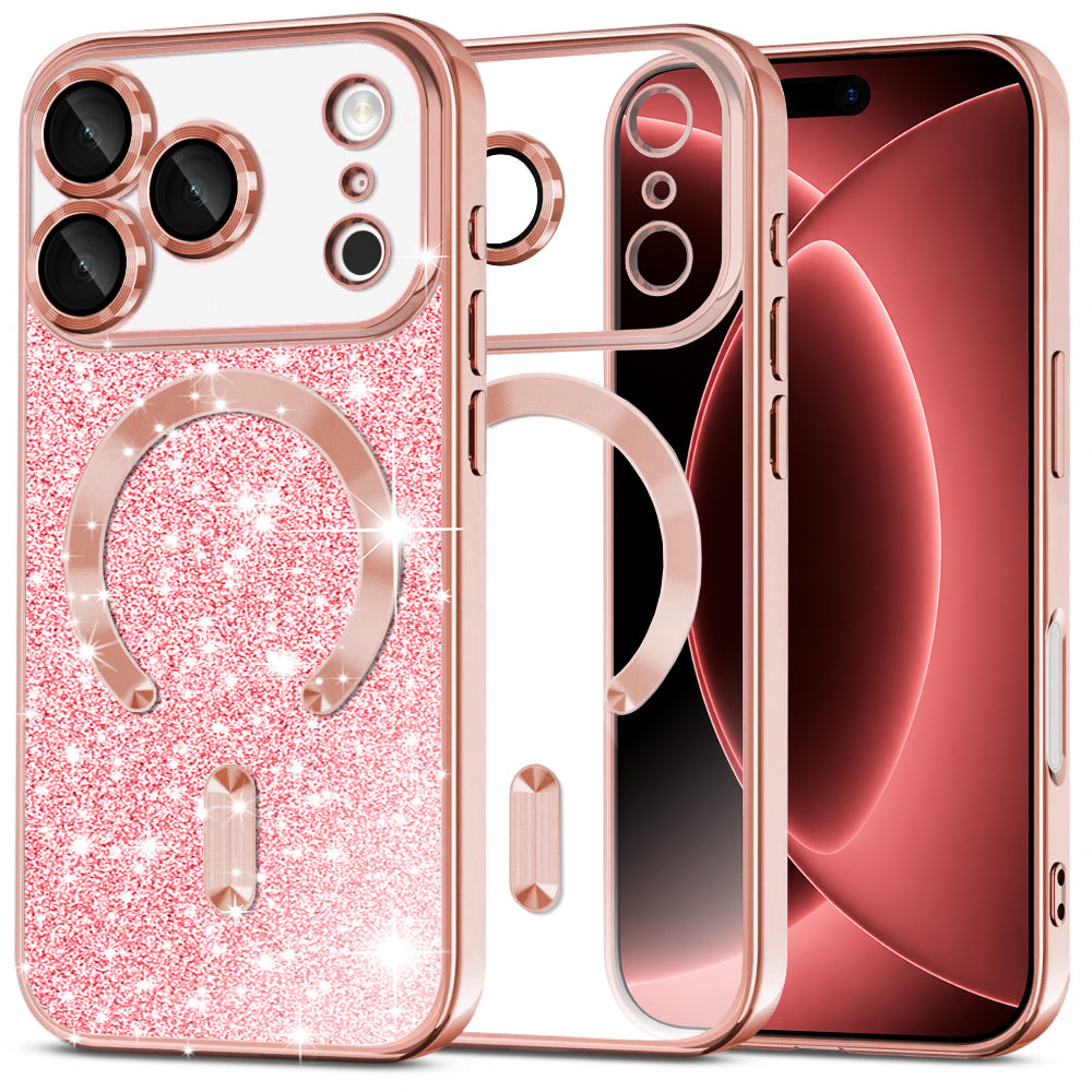 MagSafe futrola za Apple iPhone 18 Pro Max / 17 Pro Max, Techsuit, Luxury Glitter, Roze Zlatna