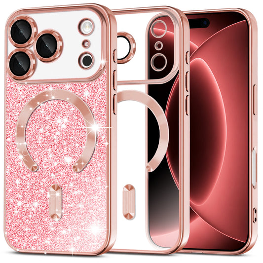 MagSafe futrola za Apple iPhone 18 Pro Max / 17 Pro Max, Techsuit, Luxury Glitter, Roze Zlatna