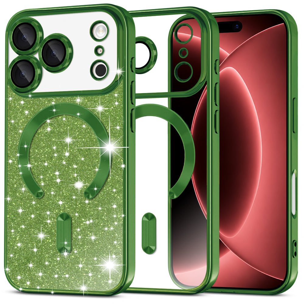 MagSafe futrola za Apple iPhone 18 Pro Max / 17 Pro Max, Techsuit, Luxury Glitter, Tamno Zelena
