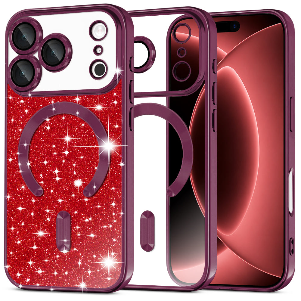 MagSafe futrola za Apple iPhone 18 Pro Max / 17 Pro Max, Techsuit, Luxury Glitter, Tamno Bordo