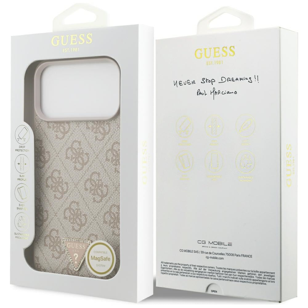 MagSafe futrola za Apple iPhone 18 Pro Max, Guess, 4G Triangle Strass, Roze