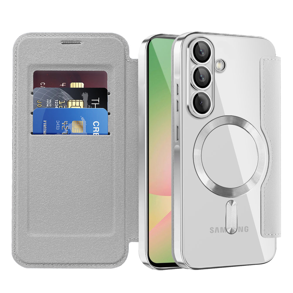 MagSafe futrola za Samsung Galaxy A56 A566, Techsuit, SmartMag Book, Siva