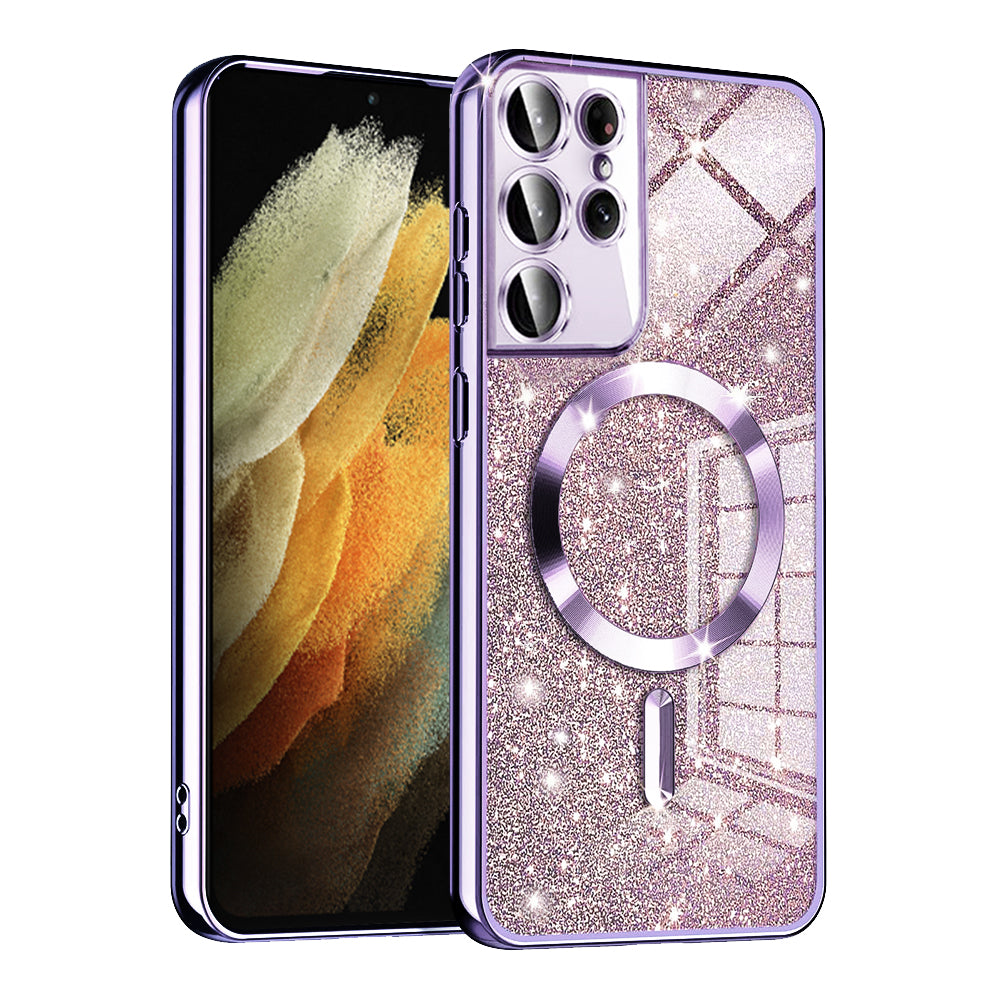 MagSafe futrola za Samsung Galaxy S21 Ultra 5G G998, Techsuit, Luxury Glitter, Svetlo Ljubičasta