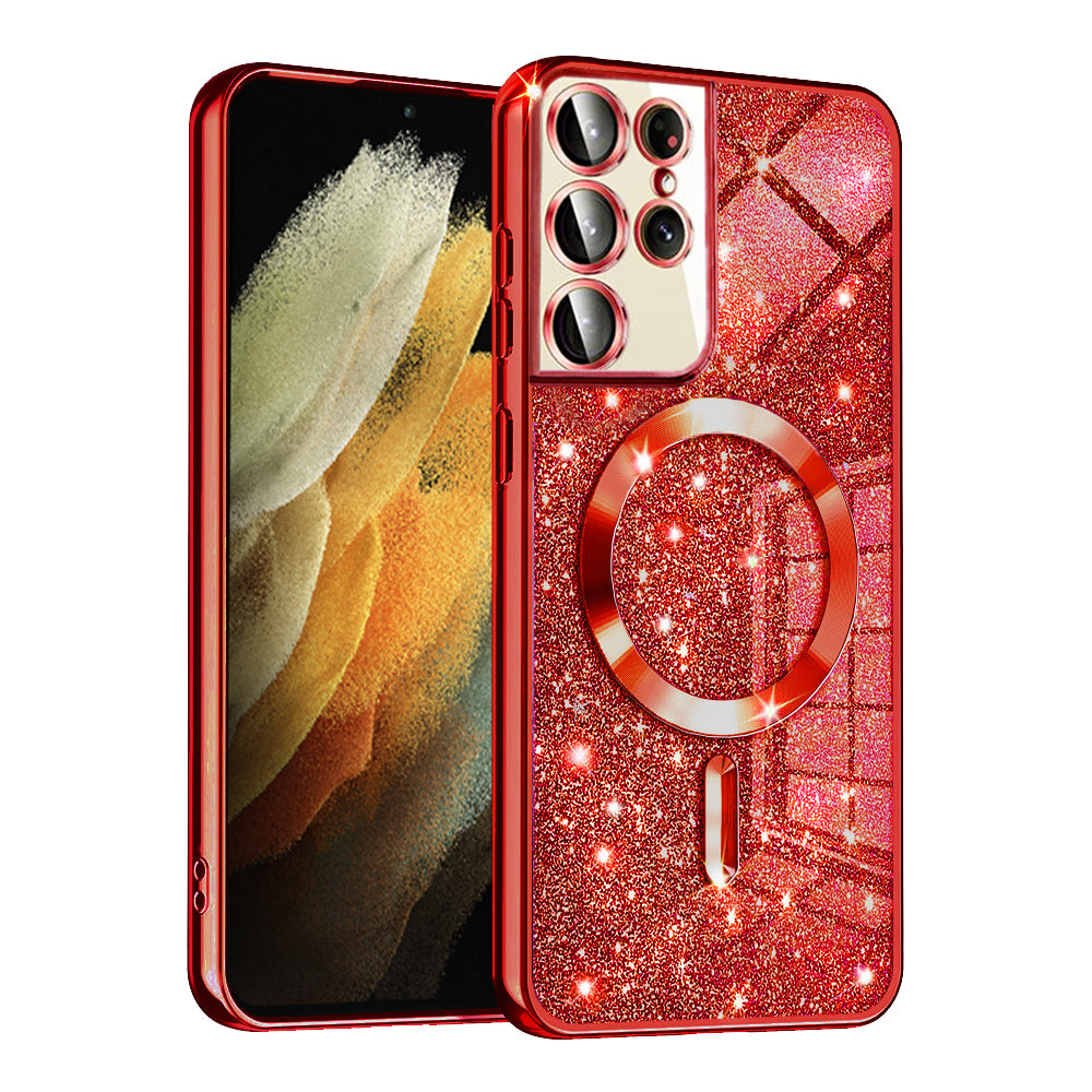 MagSafe futrola za Samsung Galaxy S21 Ultra 5G G998, Techsuit, Luxury Glitter, Crvena