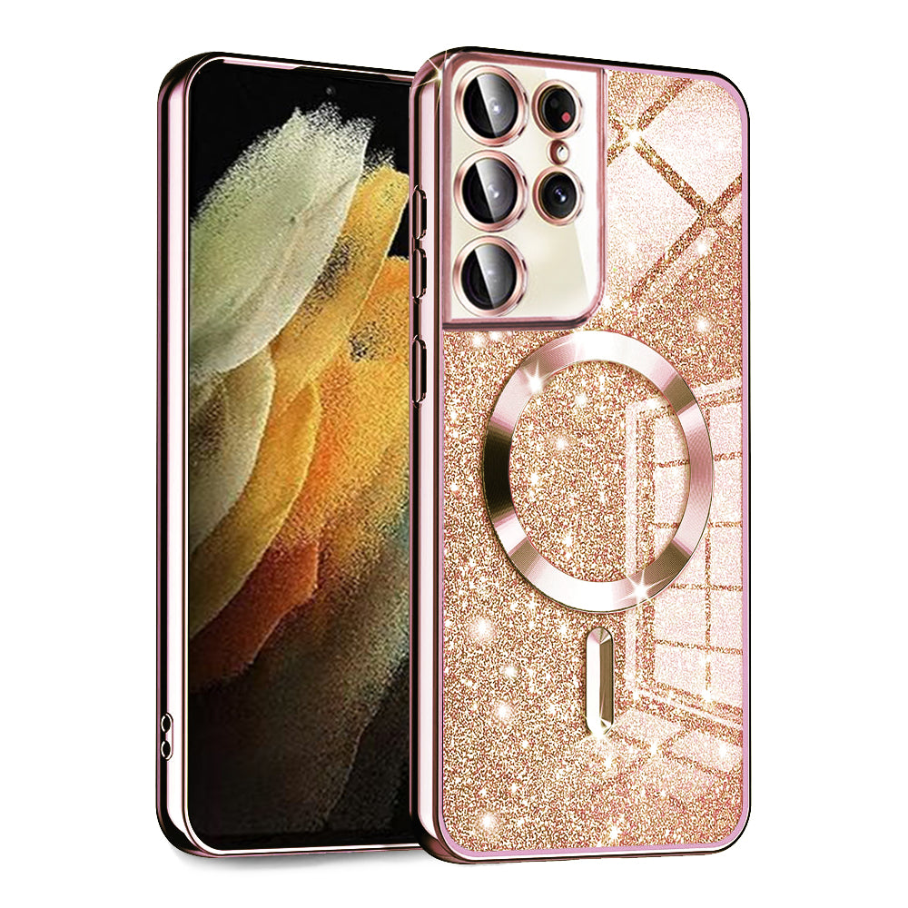 MagSafe futrola za Samsung Galaxy S21 Ultra 5G G998, Techsuit, Luxury Glitter, Roze Zlatna