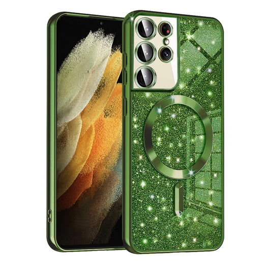 MagSafe futrola za Samsung Galaxy S21 Ultra 5G G998, Techsuit, Luxury Glitter, Tamno Zelena