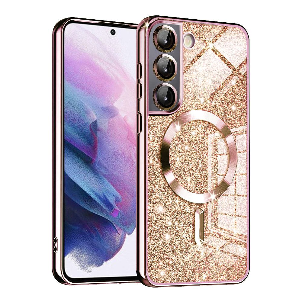 MagSafe futrola za Samsung Galaxy S22 5G S901, Techsuit, Luxury Glitter, Roze Zlatna