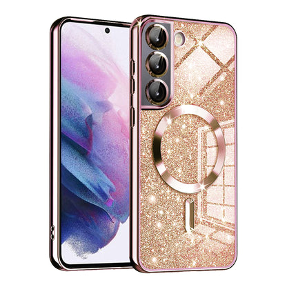MagSafe futrola za Samsung Galaxy S22 5G S901, Techsuit, Luxury Glitter, Roze Zlatna