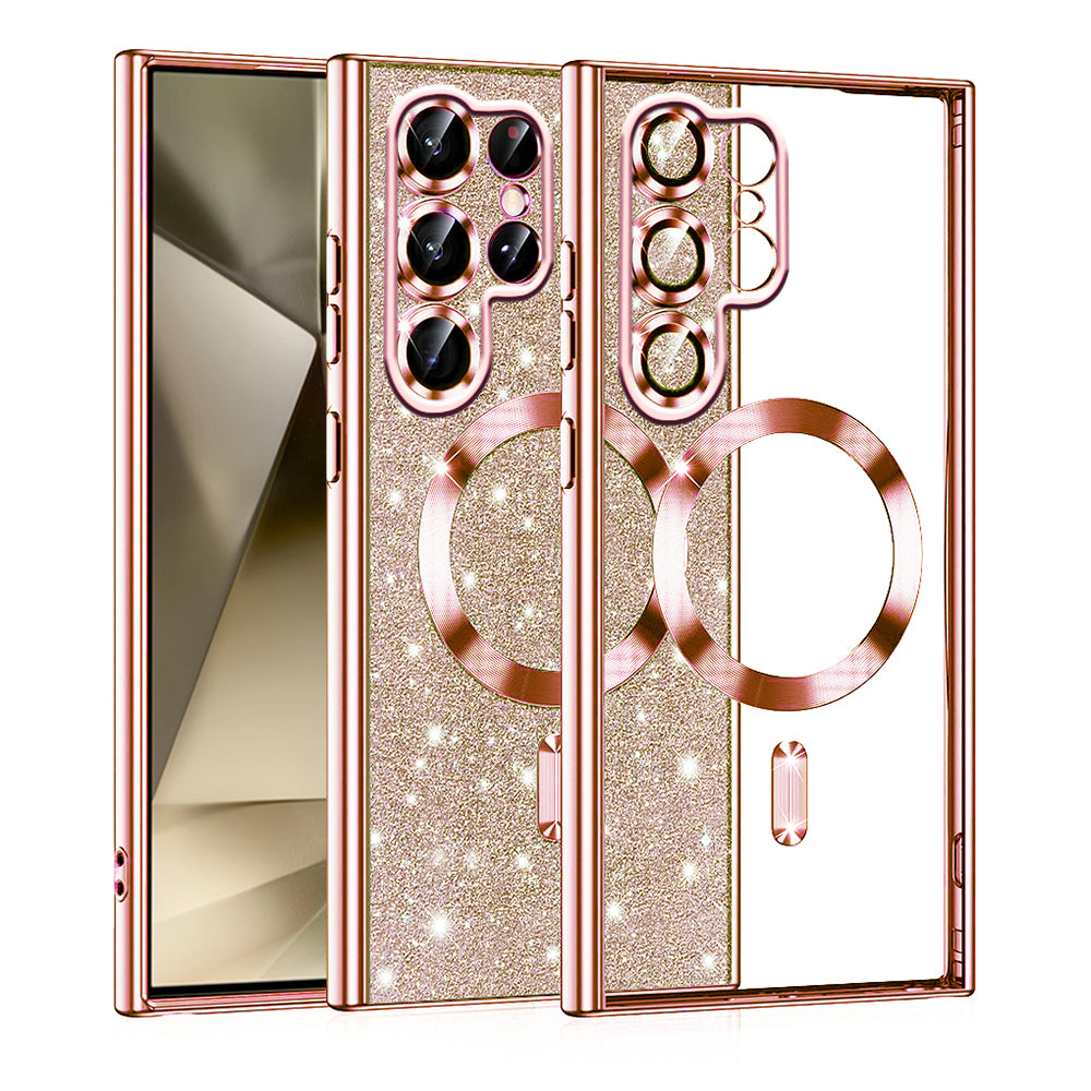 MagSafe futrola za Samsung Galaxy S22 Ultra 5G S908, Techsuit, Luxury Glitter, Roze Zlatna