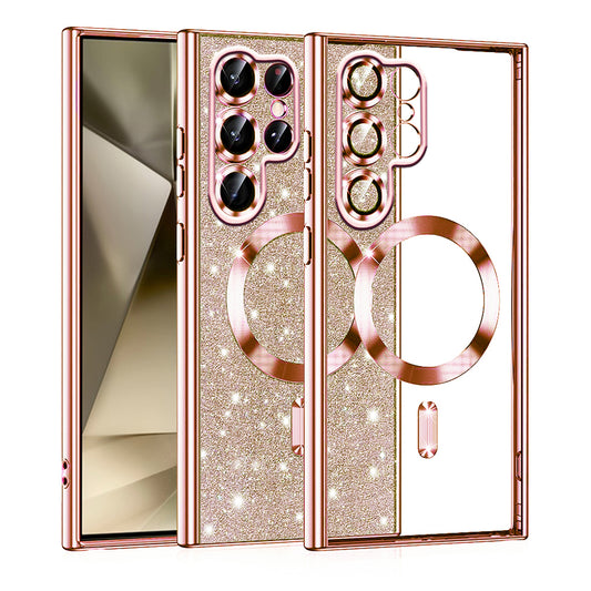 MagSafe futrola za Samsung Galaxy S22 Ultra 5G S908, Techsuit, Luxury Glitter, Roze Zlatna
