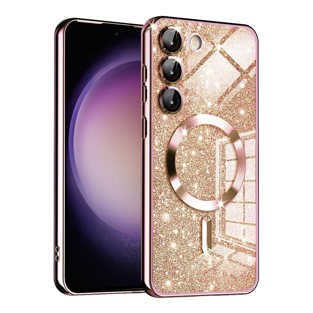 MagSafe futrola za Samsung Galaxy S23 S911, Techsuit, Luxury Glitter, Roze Zlatna