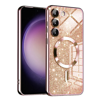 MagSafe futrola za Samsung Galaxy S23 S911, Techsuit, Luxury Glitter, Roze Zlatna