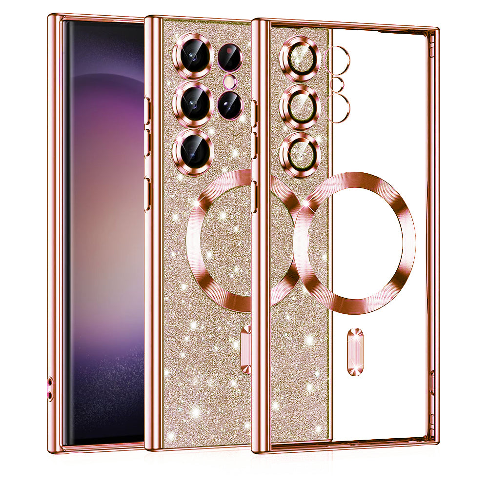 MagSafe futrola za Samsung Galaxy S23 Ultra S918, Techsuit, Luxury Glitter, Roze Zlatna