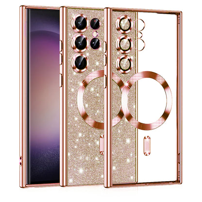 MagSafe futrola za Samsung Galaxy S23 Ultra S918, Techsuit, Luxury Glitter, Roze Zlatna